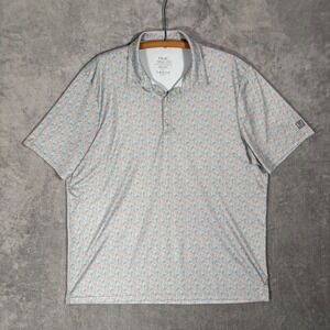 Huk Pursuit Performance Polo Shirt Men 3XL Kona Dolphin Cocktail Print Gray Fish